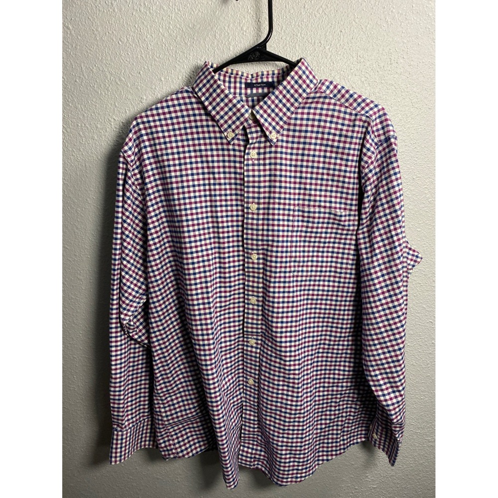 Dockers Battery & Street Mens XL Classic Fit Gingham Check Stretch Shirt Purple